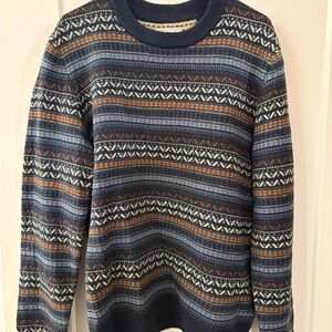 Navy and Brown Patterned Crewneck Sweater
